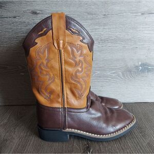 Old West Children All Over Leatherette Material Broad Square Toe Western Boot 2D